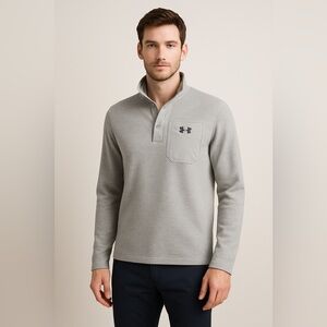 Under Armour UA Specialist Henley Pullover Mens Small Beige Knit Long Sleeve